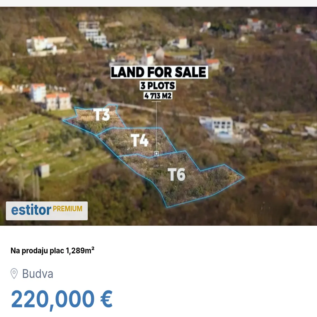 Prodaja, plac, 1289m², Budva, Crna Gora