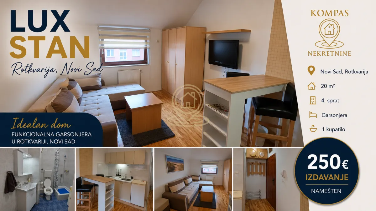 Izdavanje, jednosoban stan, 20m², Rotkvarija, Novi Sad Sve Podlokacije