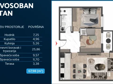 Prodaja, dvosoban stan, 71m², Čeluga, Bar - image 12