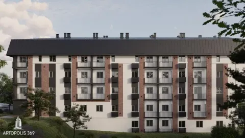 Fasada stambene zgrade sa terasama i tamnim krovom. - image 8