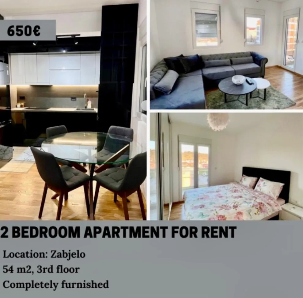 Rent, two bedroom apartment, 55m², Zabjelo, Podgorica