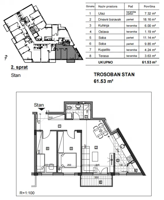 Prodaja, trosoban stan, 62m², Bulevar patrijarha Pavla, Novi Sad Sve Podlokacije