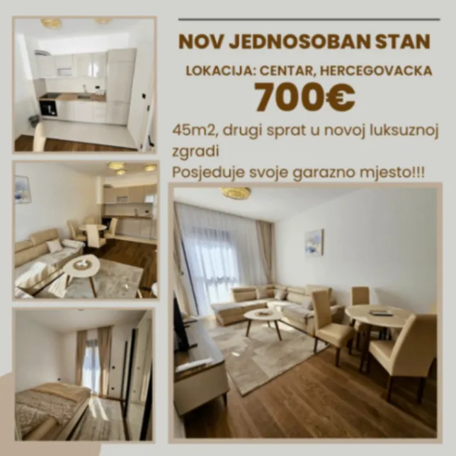 Izdavanje, jednosoban stan, 45m², Centar, Podgorica