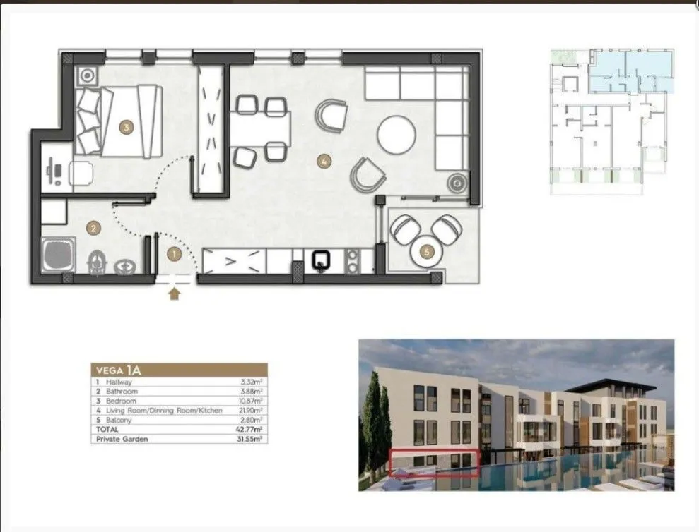Prodaja, jednosoban stan, 42m², Kumbor, Herceg Novi