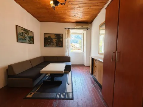 Dnevna soba sa ugaonom garniturom, drvenim plafonom i namještajem. - image 3