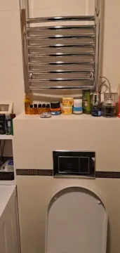 View of the bathroom with a built-in toilet and a towel warmer. - image 8