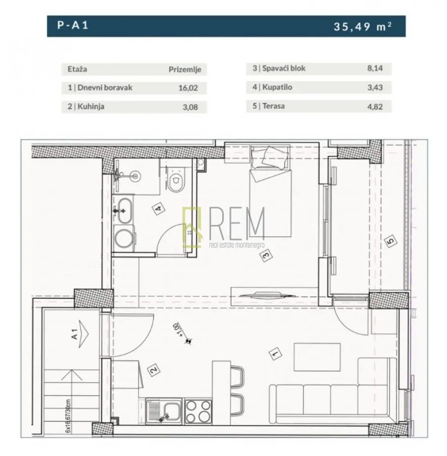 Sale, two bedroom apartment, 53m², Budva, Crna Gora