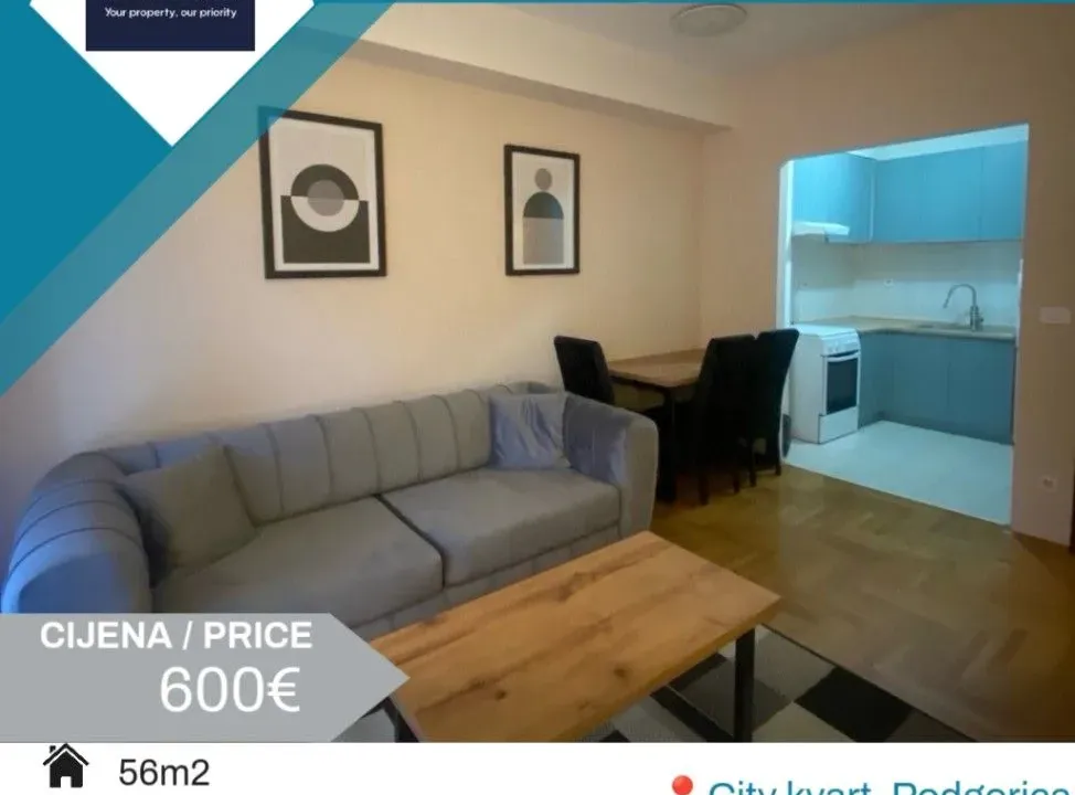 Izdavanje, jednosoban stan, 56m², City Kvart, Podgorica