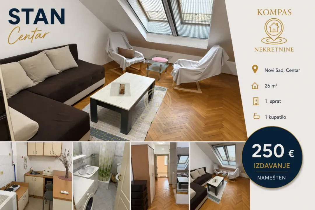 Izdavanje, garsonjera, 26m², Centar, Novi Sad