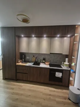 Moderna kuhinja sa tamnim drvenim elementima i ugrađenom tehnikom. - image 4