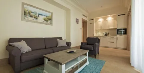 Living room connected to the kitchen in bright tones. - image 4