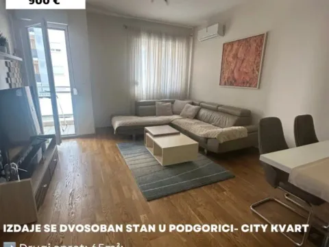 Izdavanje, dvosoban stan, 65m², City Kvart, Podgorica