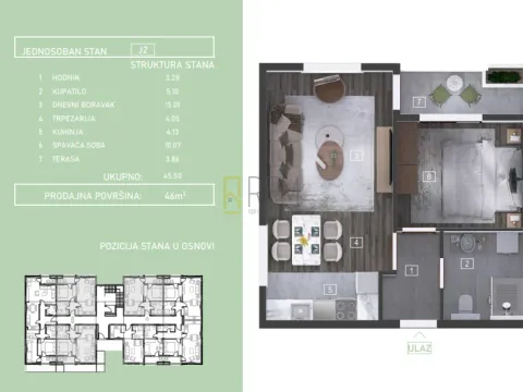 Sale, one bedroom apartment, 46m², Zabjelo, Podgorica - image 4
