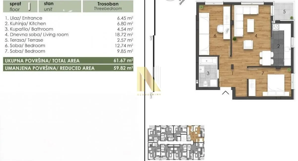 Prodaja, trosoban stan, 61m², Telep, Novi Sad Sve Podlokacije