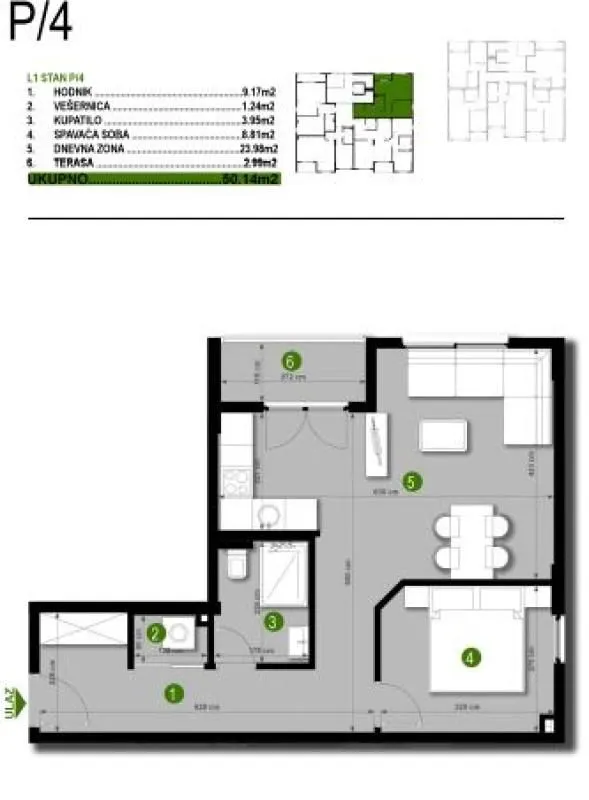 Sale, one bedroom apartment, 50m², Čeluga, Bar