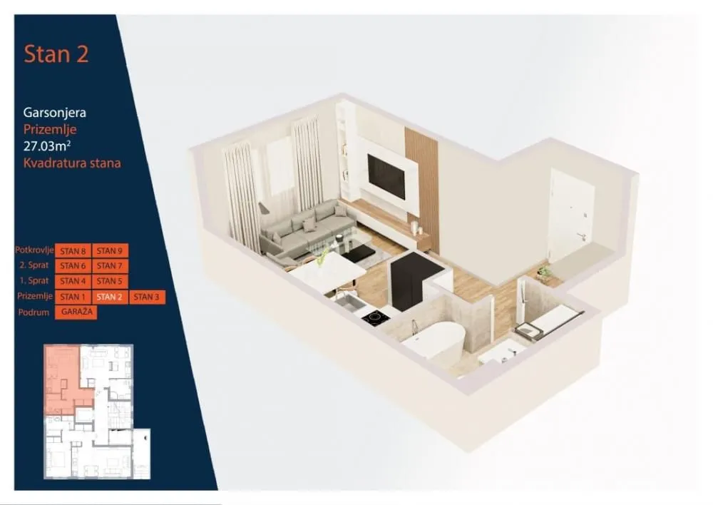 Sale, apartment, 27m², Lekino Brdo, Voždovac Sve Podlokacije