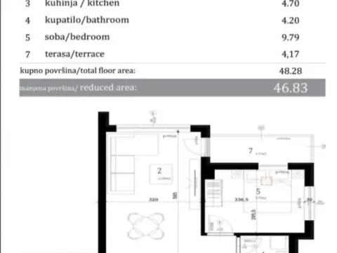 Sale, two bedroom apartment, 46m², Telep, Novi Sad Sve Podlokacije
