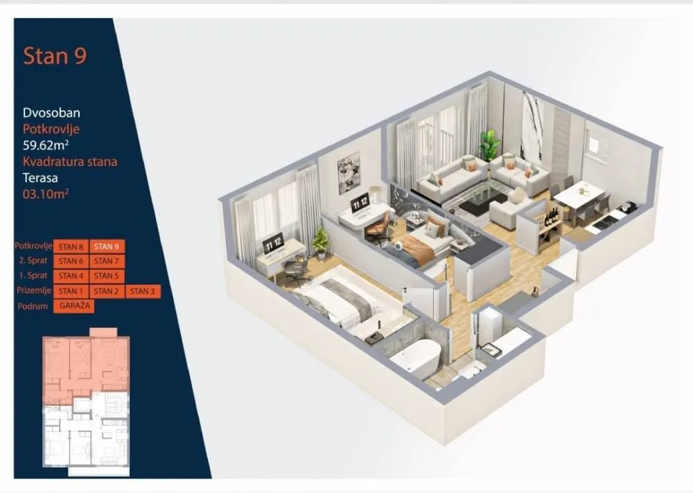 Sale, three bedroom apartment, 60m², Lekino Brdo, Voždovac Sve Podlokacije