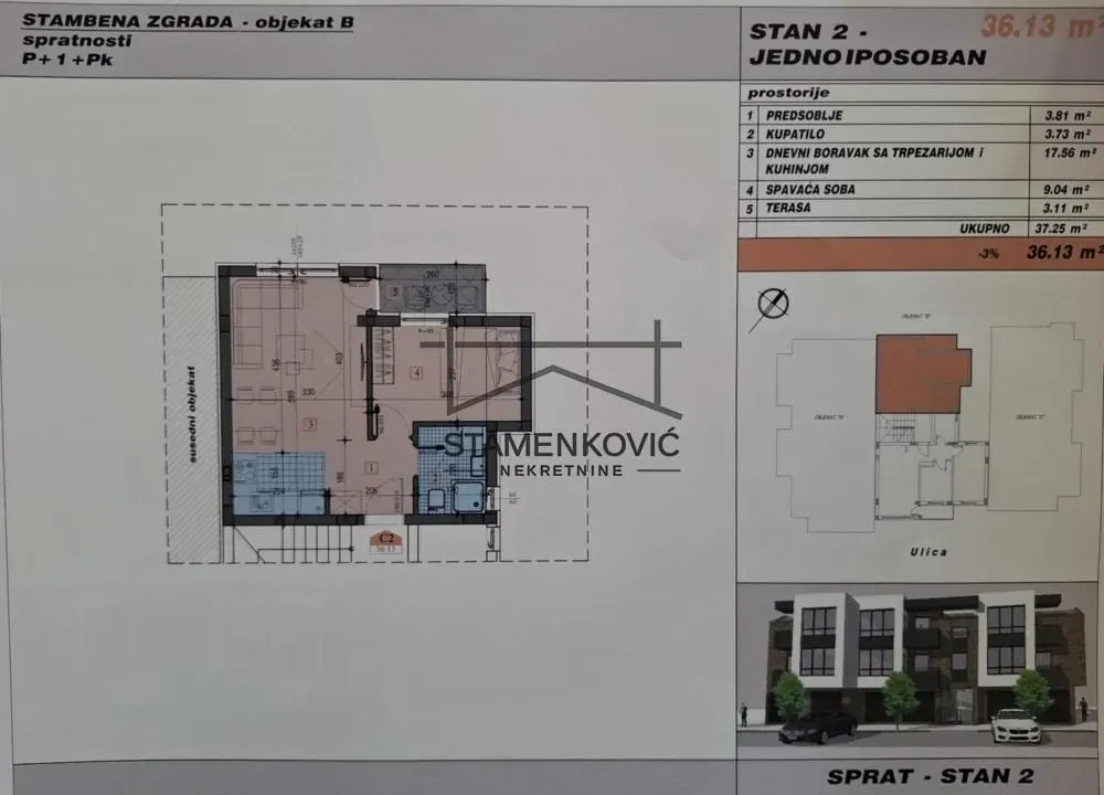 Sale, two bedroom apartment, 36m², Adice, Novi Sad Sve Podlokacije