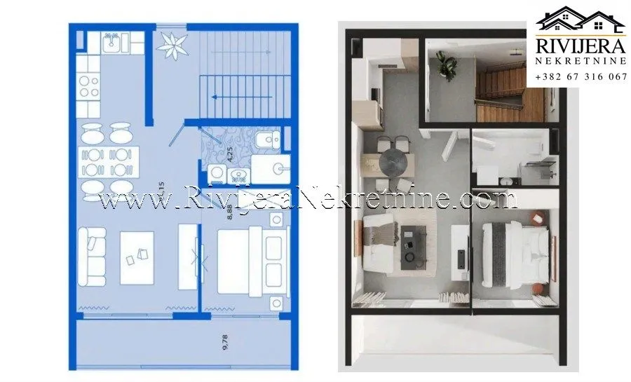 Prodaja, jednosoban stan, 47m², Tivat, Crna Gora