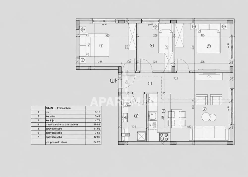 Prodaja, trosoban stan, 64m², Lekino Brdo, Voždovac Sve Podlokacije