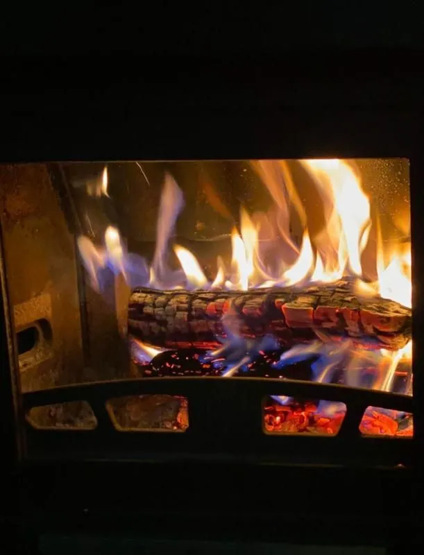 Detalj vatre koja gori u kaminu.