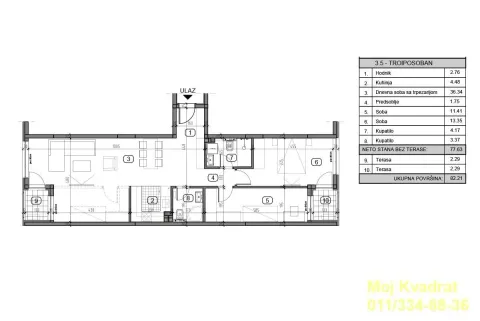 Floor plan of a three-and-a-half-room apartment with room layout and areas. - image 18