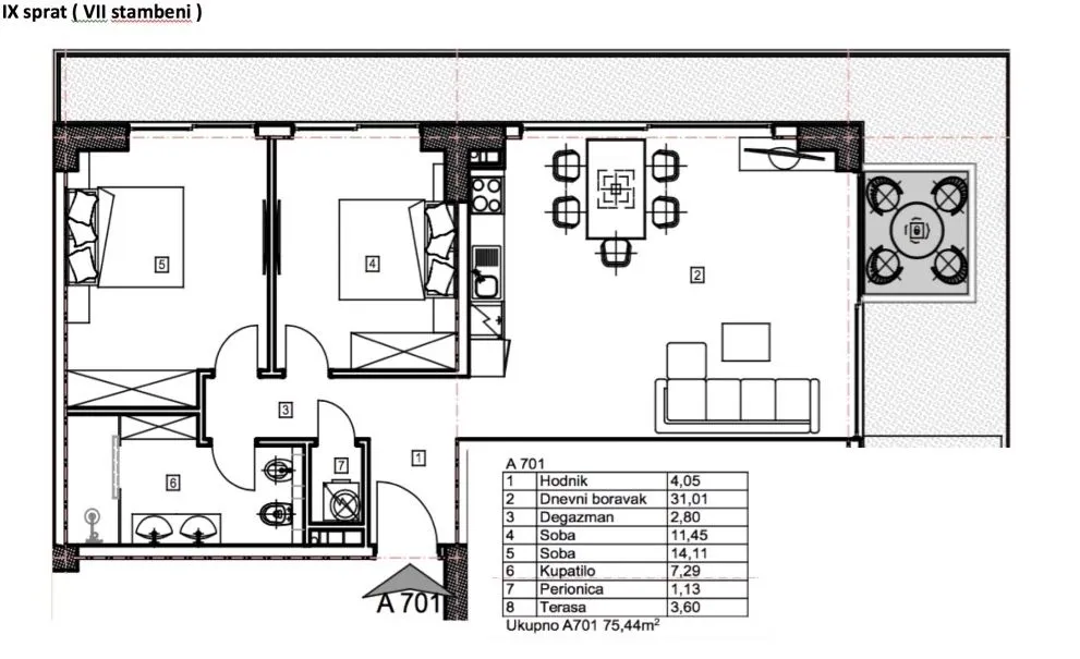 Sale, two bedroom apartment, 102m², Budva, Crna Gora