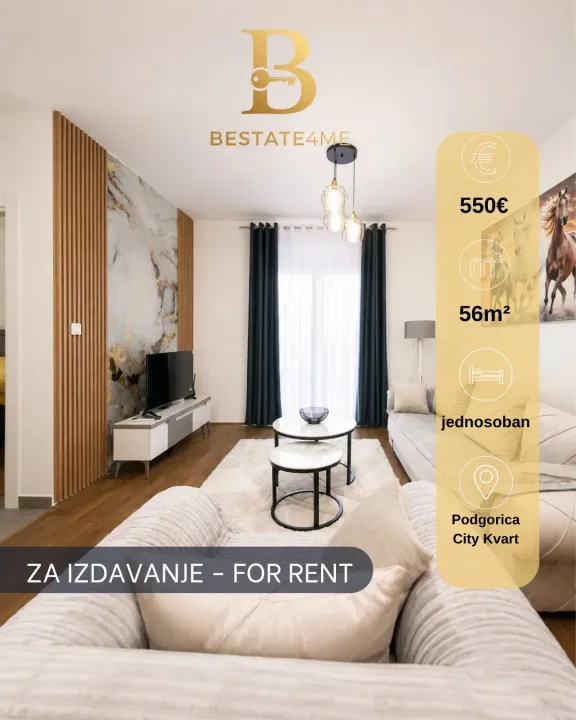 Rent, one bedroom apartment, 56m², City Kvart, Podgorica