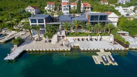 Pogled iz vazduha na modernu vilu na samoj obali sa privatnim pristaništem. - image 6
