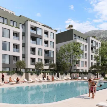 Pogled na vanjski bazen i fasadu modernih stambenih zgrada. - image 3