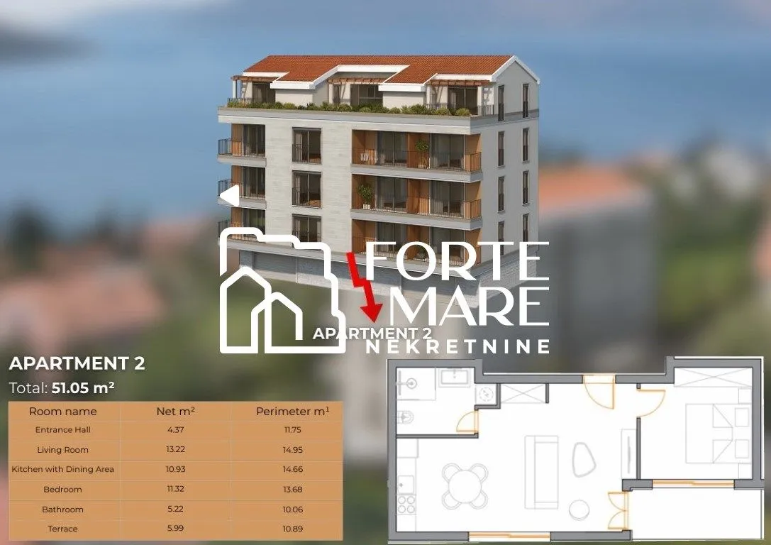 Prodaja, jednosoban stan, 51m², Kumbor, Herceg Novi