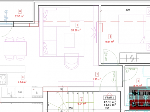 Sale, two bedroom apartment, 42m², Adice, Novi Sad Sve Podlokacije