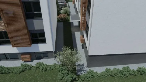 Pogled odozgo na spoljašnjost stambene zgrade i uređen prolaz. - image 25