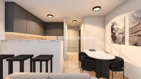 Kuhinja sa trpezarijom i šankom u modernom enterijeru. - image 9