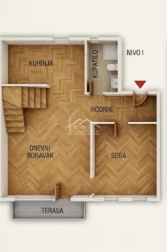 Trodimenzionalni tlocrt nivoa jedan sa rasporedom prostorija. - image 14