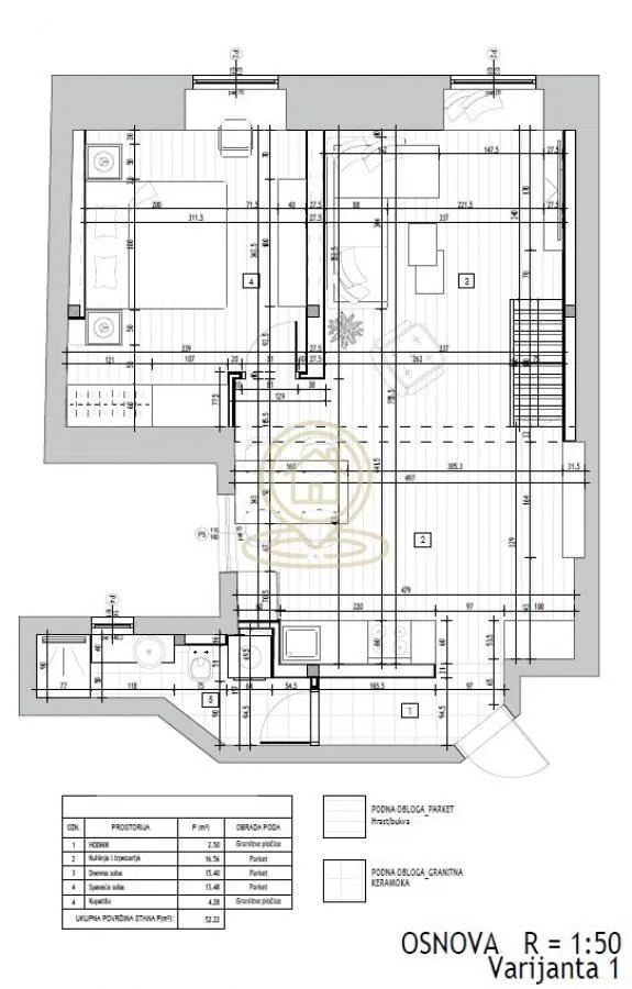 Osnova stana sa prikazom rasporeda prostorija i dimenzijama.