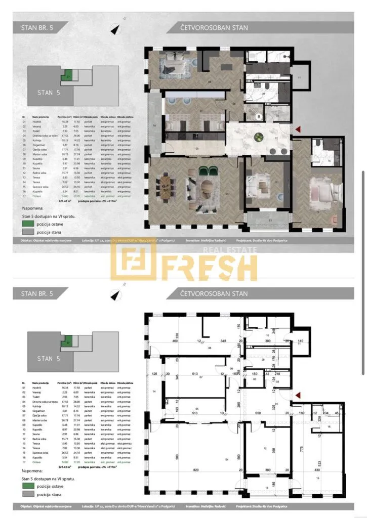 Prodaja, četvorosoban stan, 217m², Centar, Podgorica