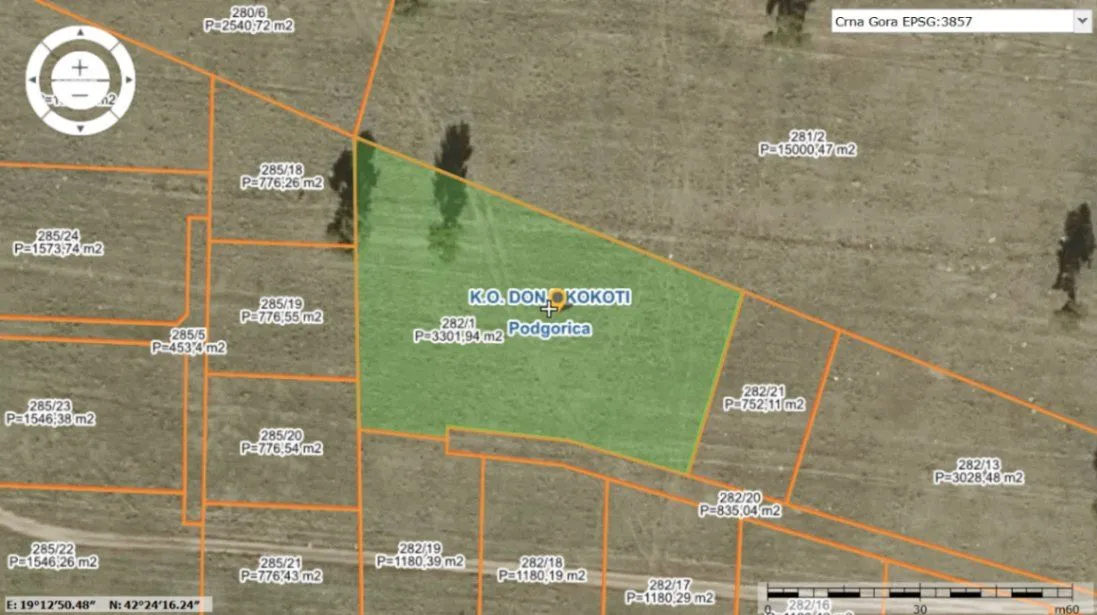 Prodaja, plac, 3302m², Donji Kokoti, Podgorica