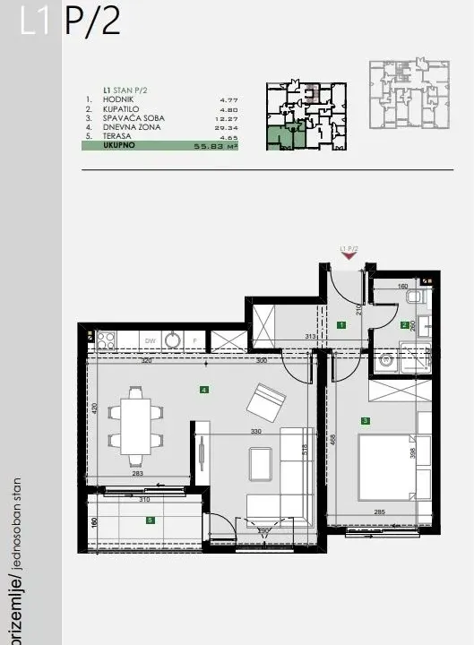 Prodaja, jednosoban stan, 56m², Čeluga, Bar
