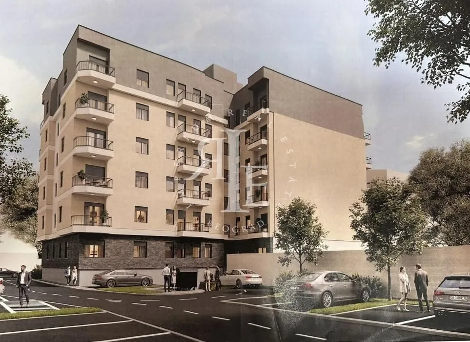Render nove stambene zgrade sa parkingom i dvorištem.