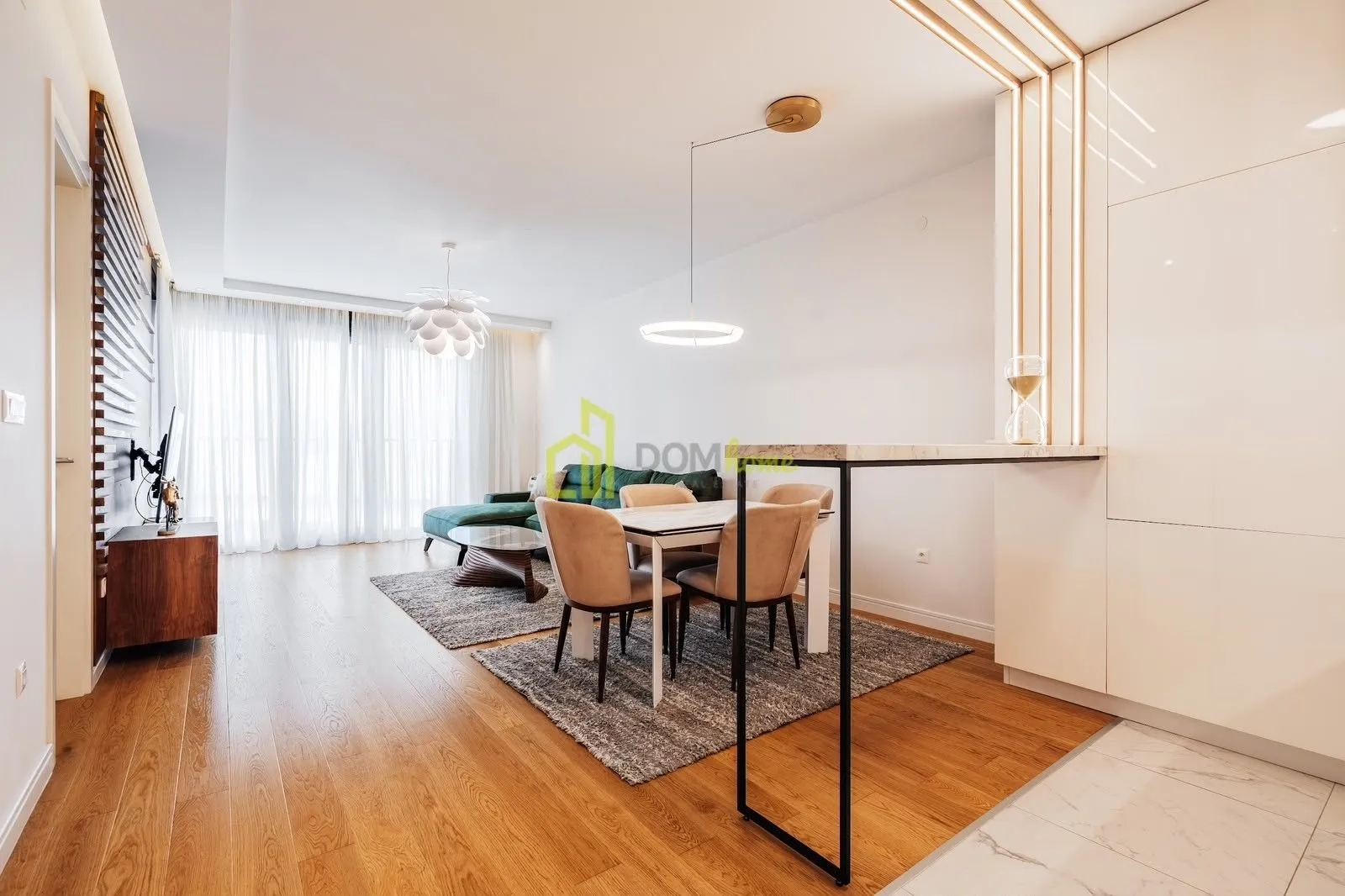 Spacious living room with a dining area and modern furniture.