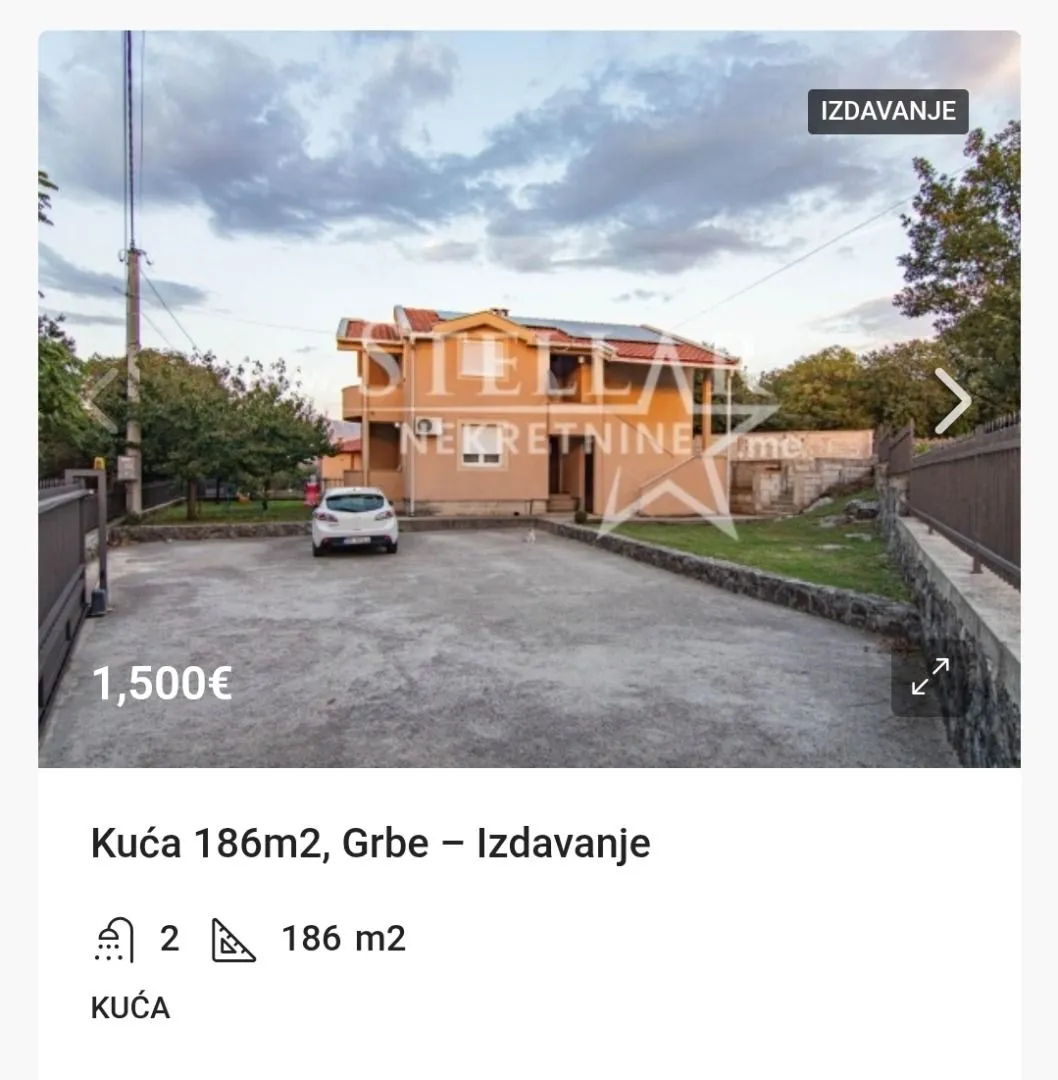 Izdavanje, kuća, 186m², Grbe, Danilovgrad