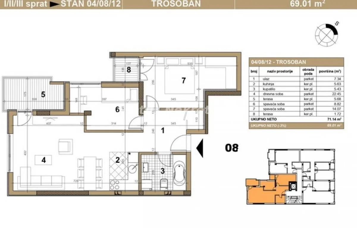 Prodaja, trosoban stan, 69m², Telep, Novi Sad Sve Podlokacije