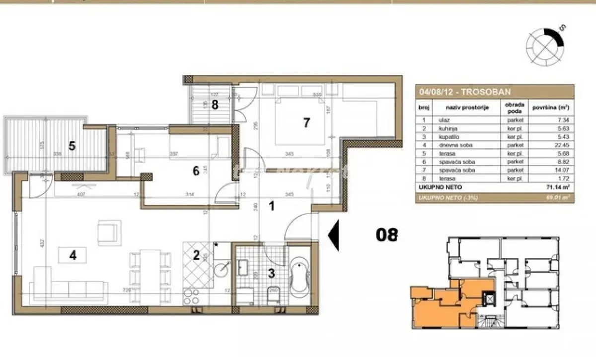 Sale, three bedroom apartment, 69m², Telep, Novi Sad Sve Podlokacije