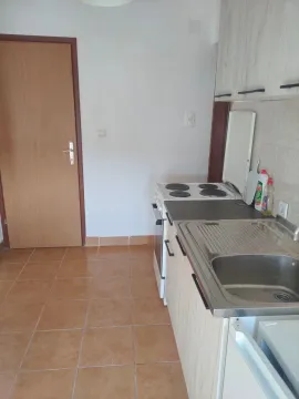 Manja kuhinja sa sudoperom, šporetom i drvenim elementima. - image 3
