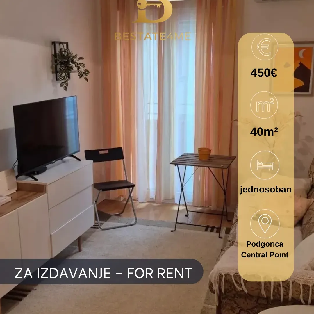 Rent, one bedroom apartment, 40m², Central Point, Podgorica