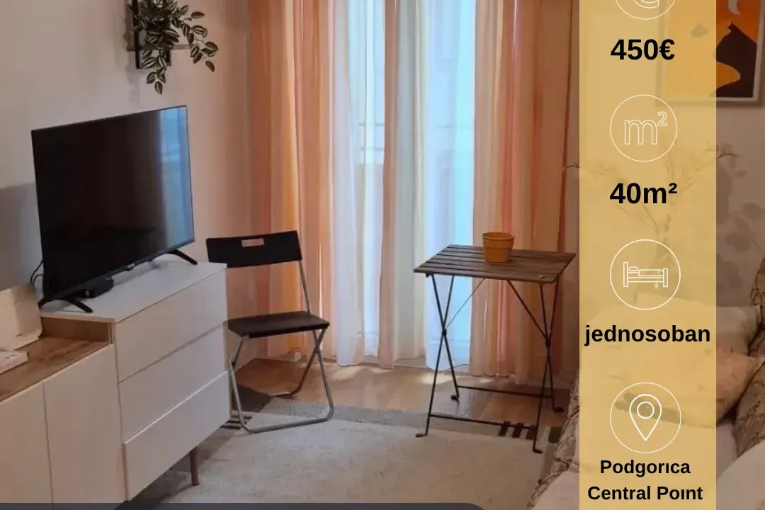 Rent, one bedroom apartment, 40m², Central Point, Podgorica