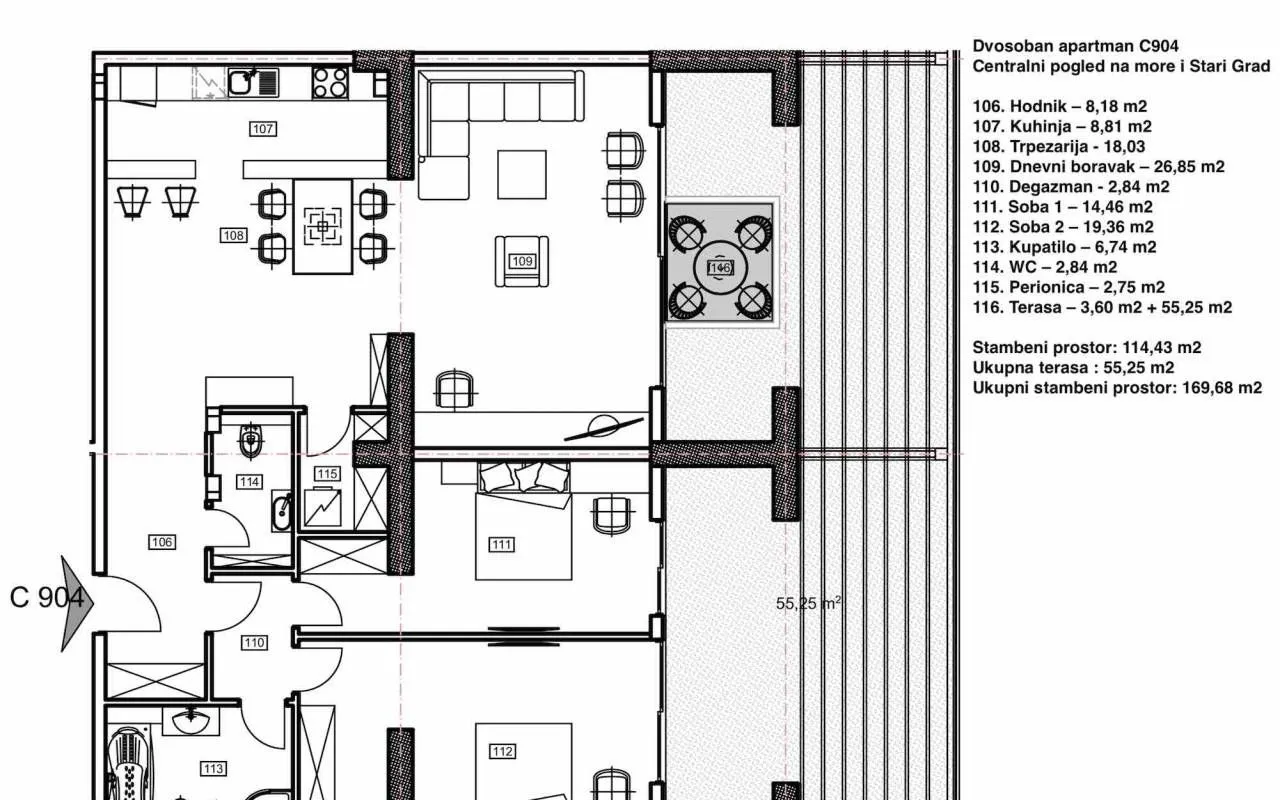 Sale, two bedroom apartment, 169m², Budva, Crna Gora