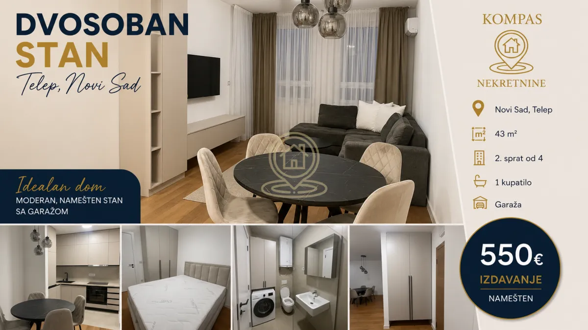 Rent, one bedroom apartment, 43m², Telep, Novi Sad Sve Podlokacije